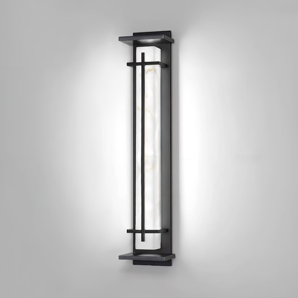 Outdoor LED Porch Lights with Faux Alabaster Column - Modern Mission