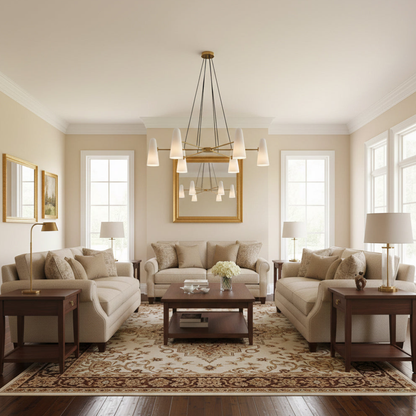 Chandelier with Conical Glass Shades and Metallic Frame - Modern Mid Century