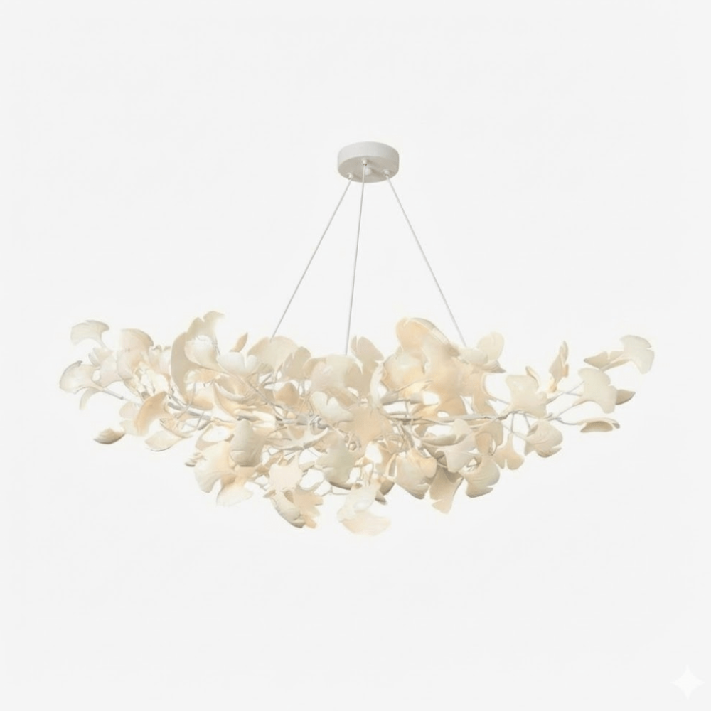 Sputnik Chandelier with Ceramic Ginkgo Leaves - Modern Art Deco