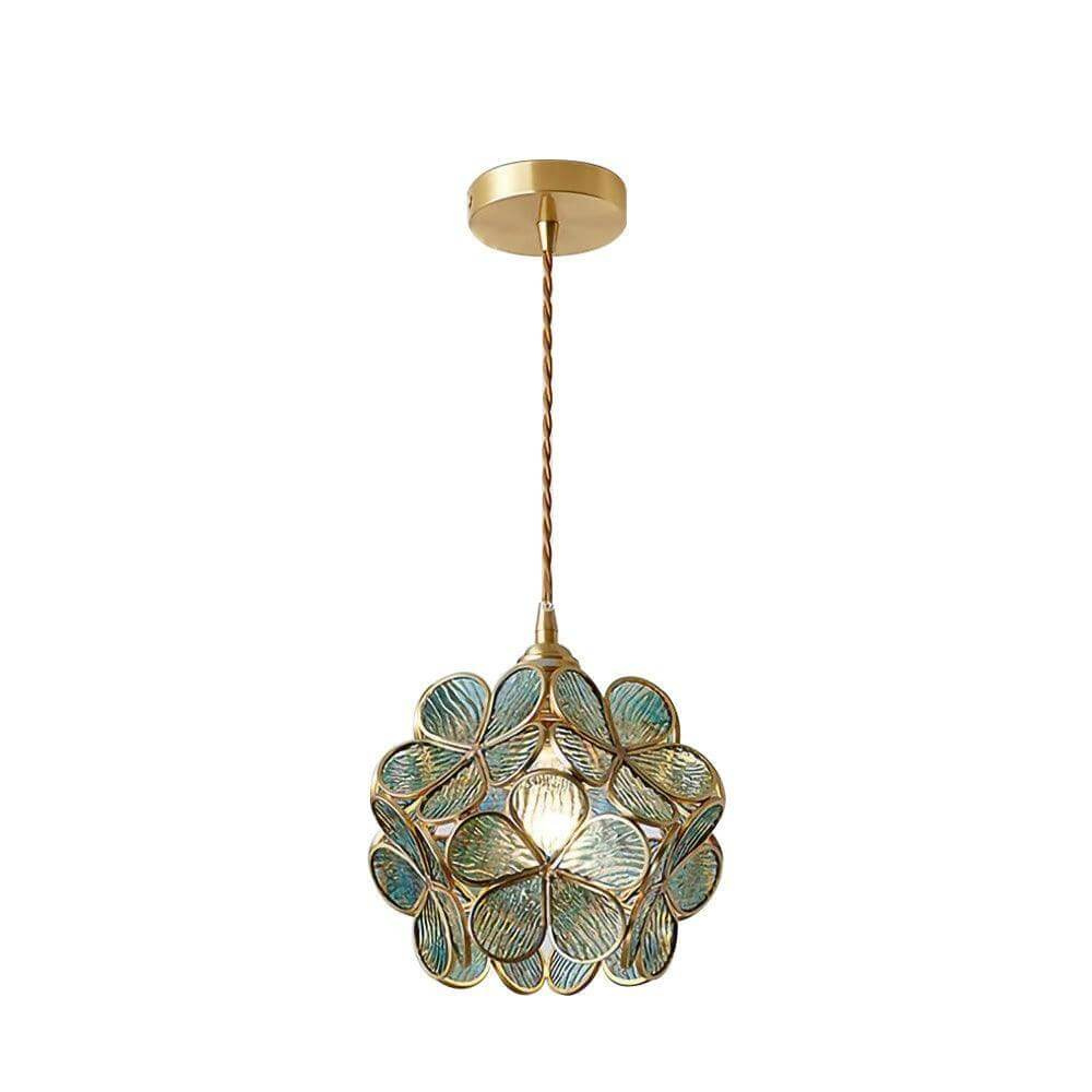 Floral Glass Hanging Lamp with Brass Hardware - Vintage Modern Art