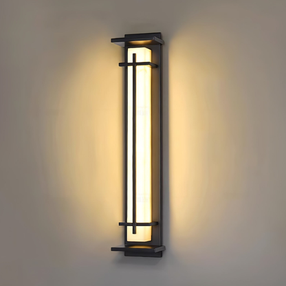 Outdoor LED Porch Lights with Faux Alabaster Column - Modern Mission