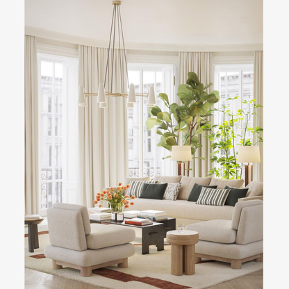 Chandelier with Conical Glass Shades and Metallic Frame - Modern Mid Century