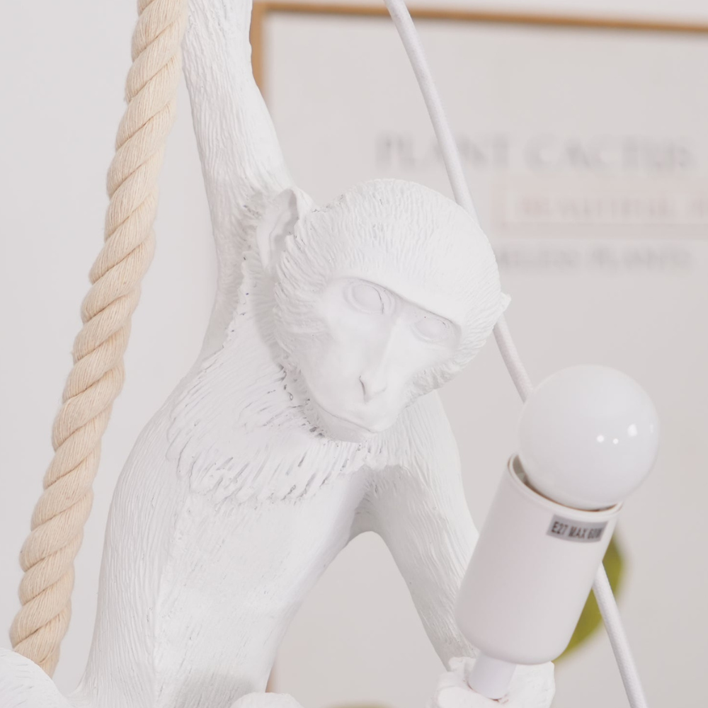 Whimsical Climbing Monkey Rope Pendant - Sculptural Animal Art Hanging Lamp