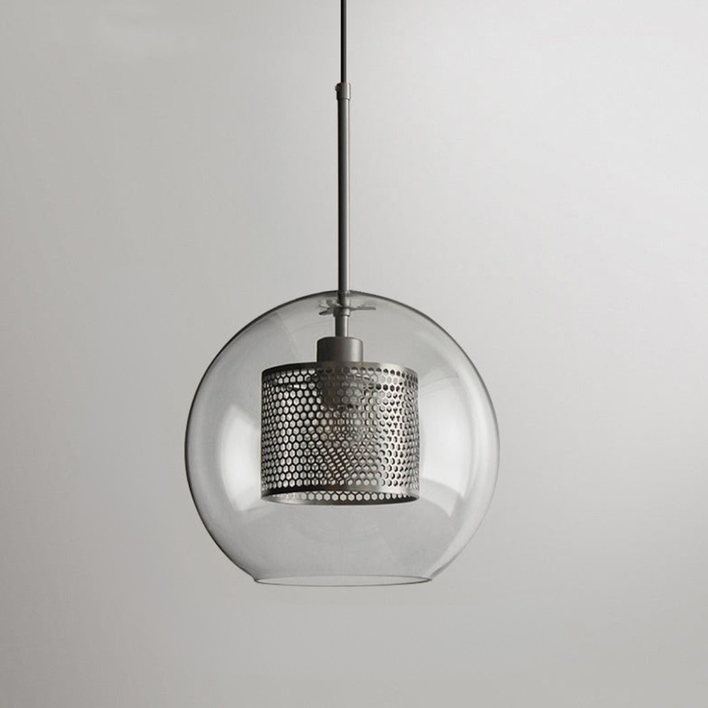 Modern Perforated Metal Glass Pendant - Industrial Layered Mesh Hanging Lamp