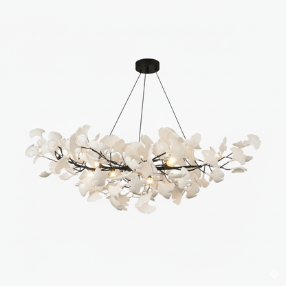 Sputnik Chandelier with Ceramic Ginkgo Leaves - Modern Art Deco