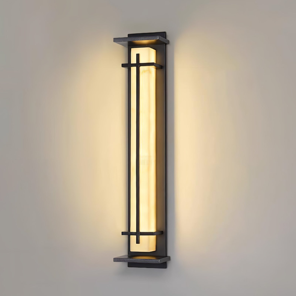 Outdoor LED Porch Lights with Faux Alabaster Column - Modern Mission