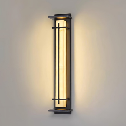 Outdoor LED Porch Lights with Faux Alabaster Column - Modern Mission