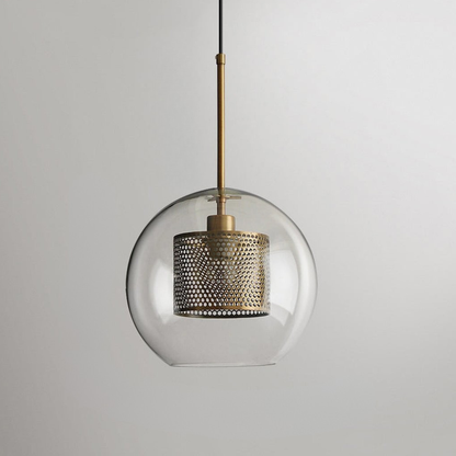 Modern Perforated Metal Glass Pendant - Industrial Layered Mesh Hanging Lamp