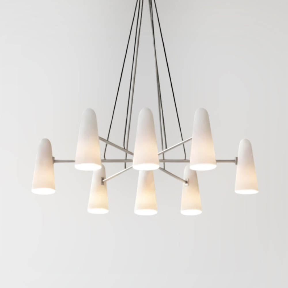 Chandelier with Conical Glass Shades and Metallic Frame - Modern Mid Century
