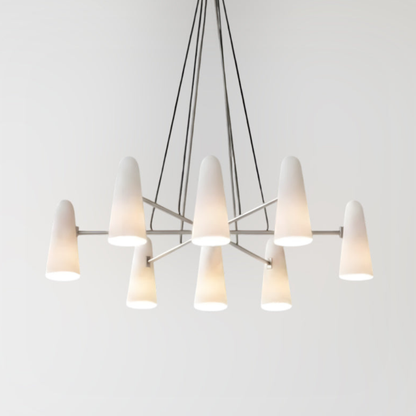 Chandelier with Conical Glass Shades and Metallic Frame - Modern Mid Century