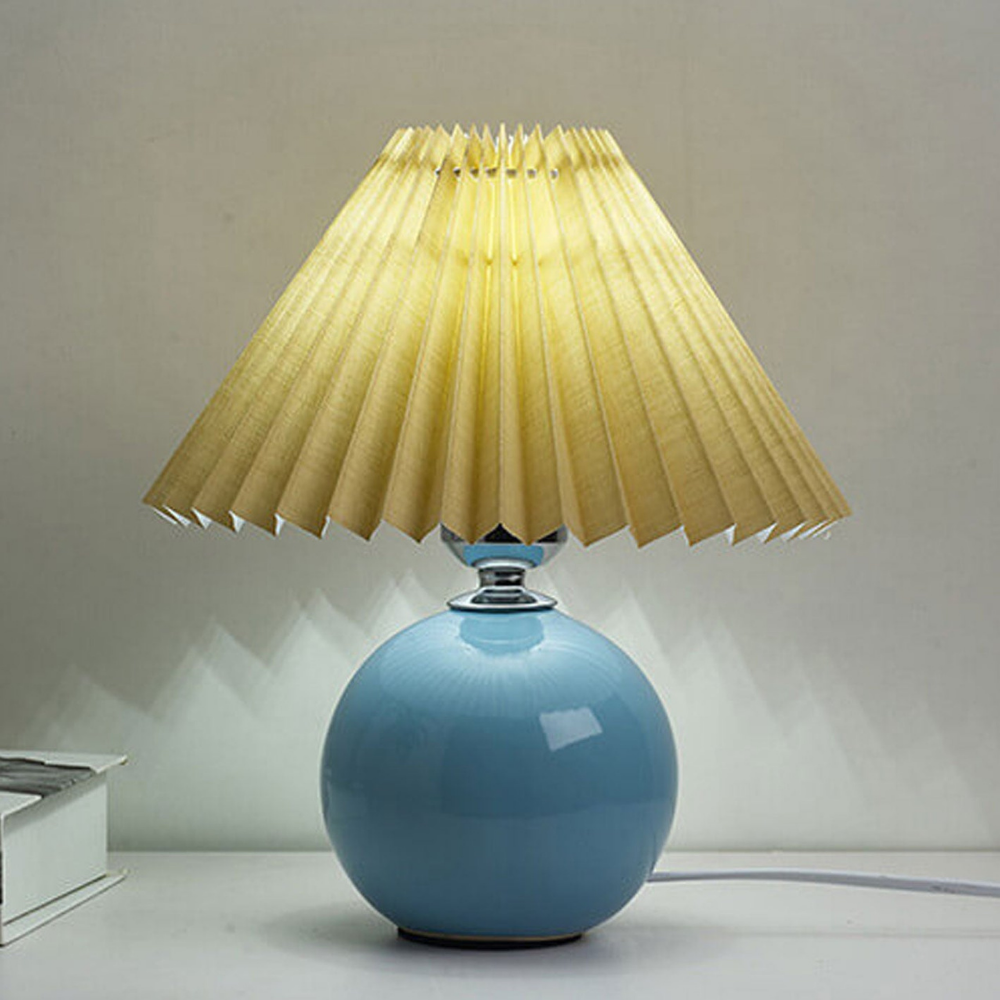 Modern Ceramic Ball Table Lamp with Pleated Mushroom Shade
