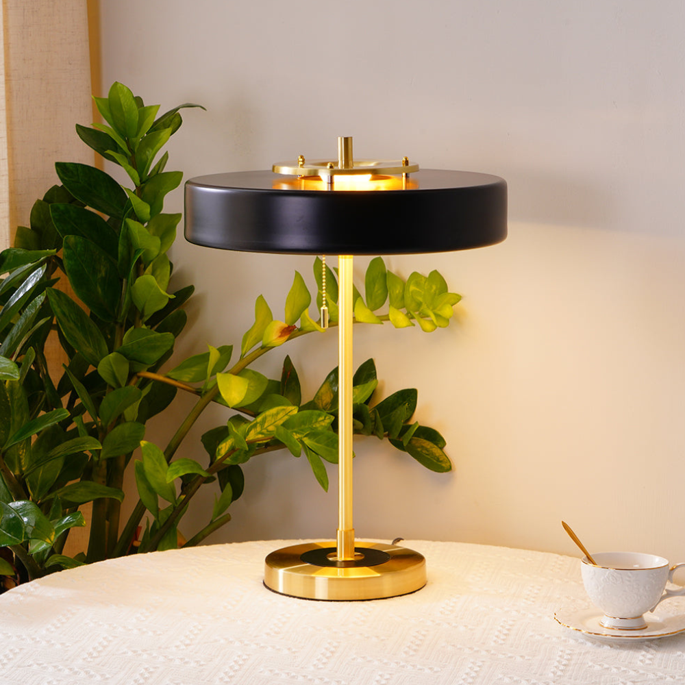 Spun Metal Table Lamp with Pull Chain and Acrylic Diffuser - Industrial