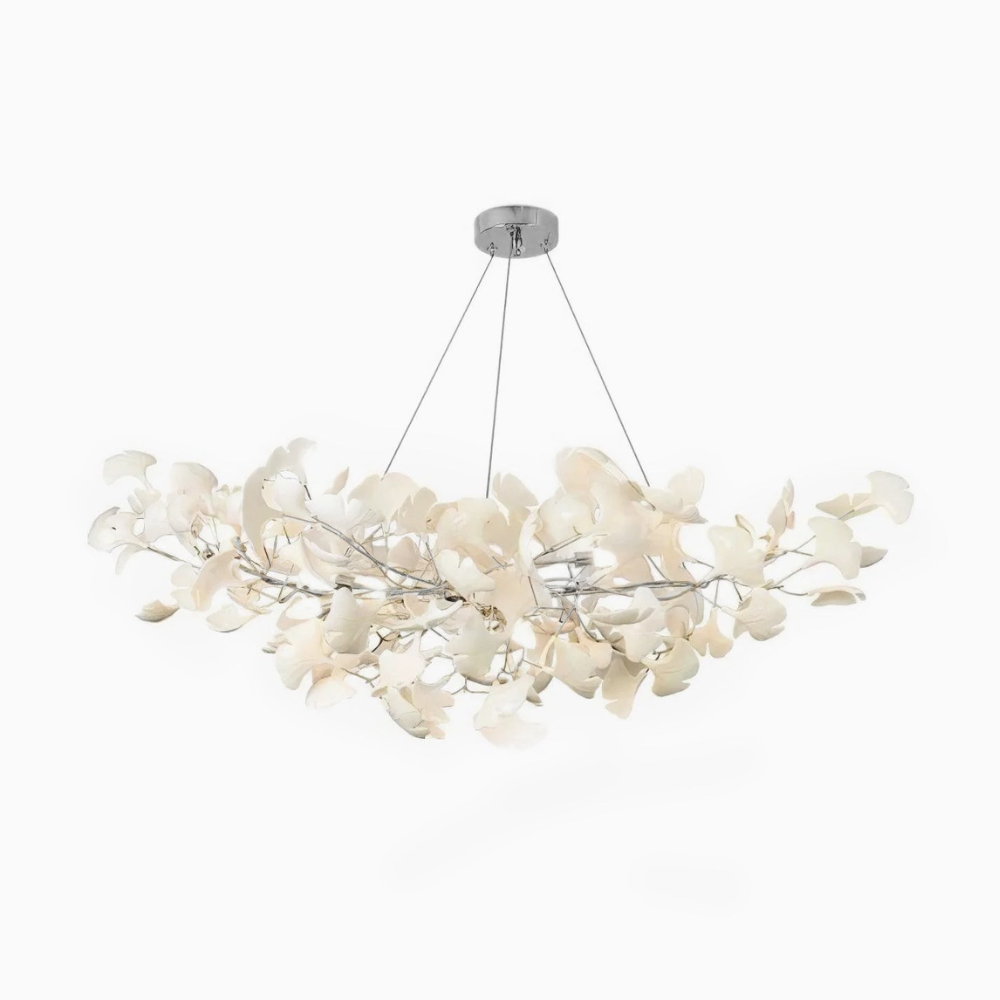 Sputnik Chandelier with Ceramic Ginkgo Leaves - Modern Art Deco