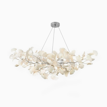 Sputnik Chandelier with Ceramic Ginkgo Leaves - Modern Art Deco
