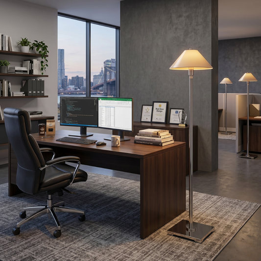 Adjustable floor lamp with Metal Slope Shade and Knurled Detailing - Architectural