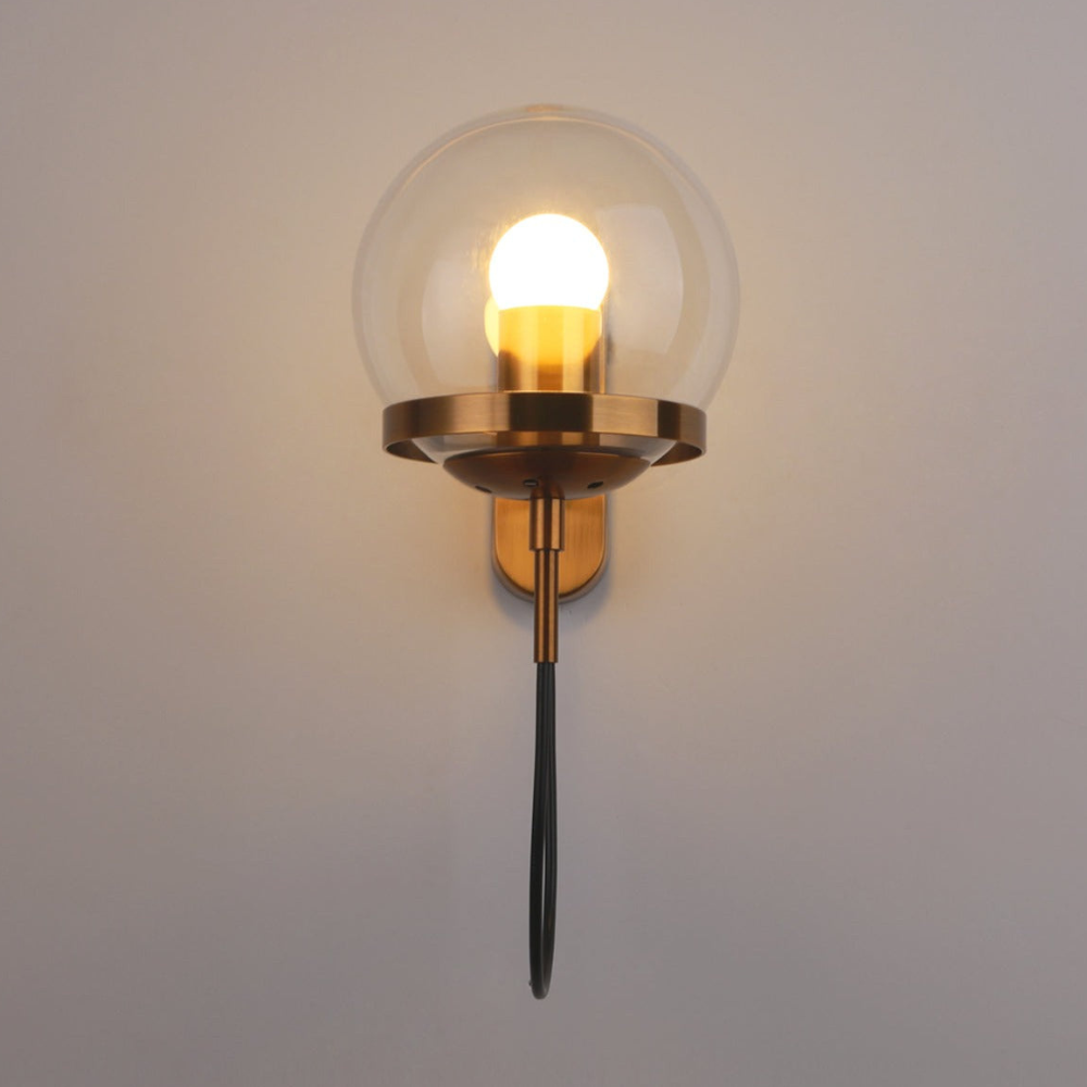 Mid-Century Glass Globe Wall Sconce - Industrial Orb Light with Curved Cord
