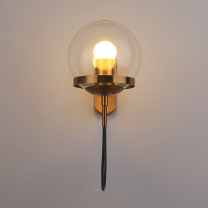 Mid-Century Glass Globe Wall Sconce - Industrial Orb Light with Curved Cord