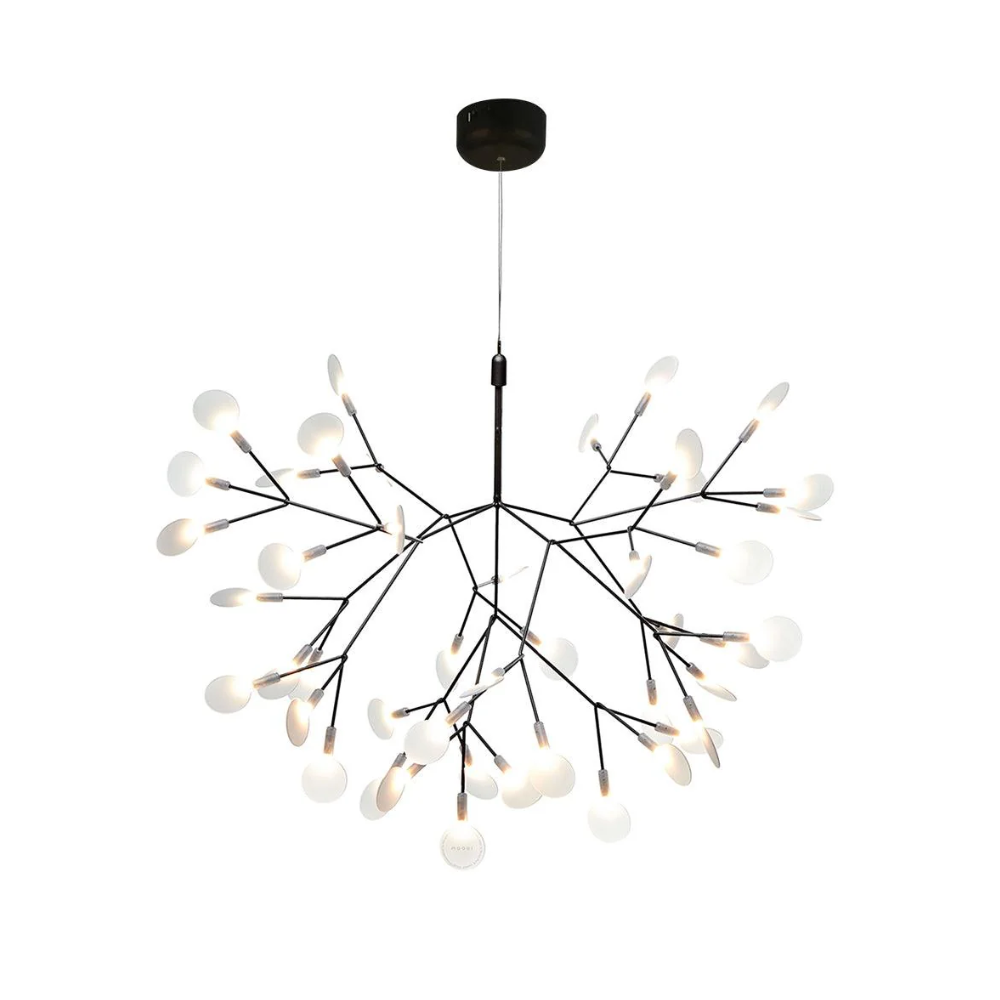 Sputnik Chandelier with Acrylic Firefly Leaves - Modern Botanical Light