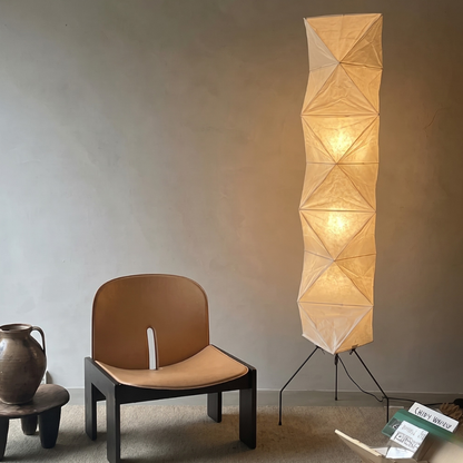 led floor lamp with Origami Rice Paper Shade - Japandi Sculptural Style