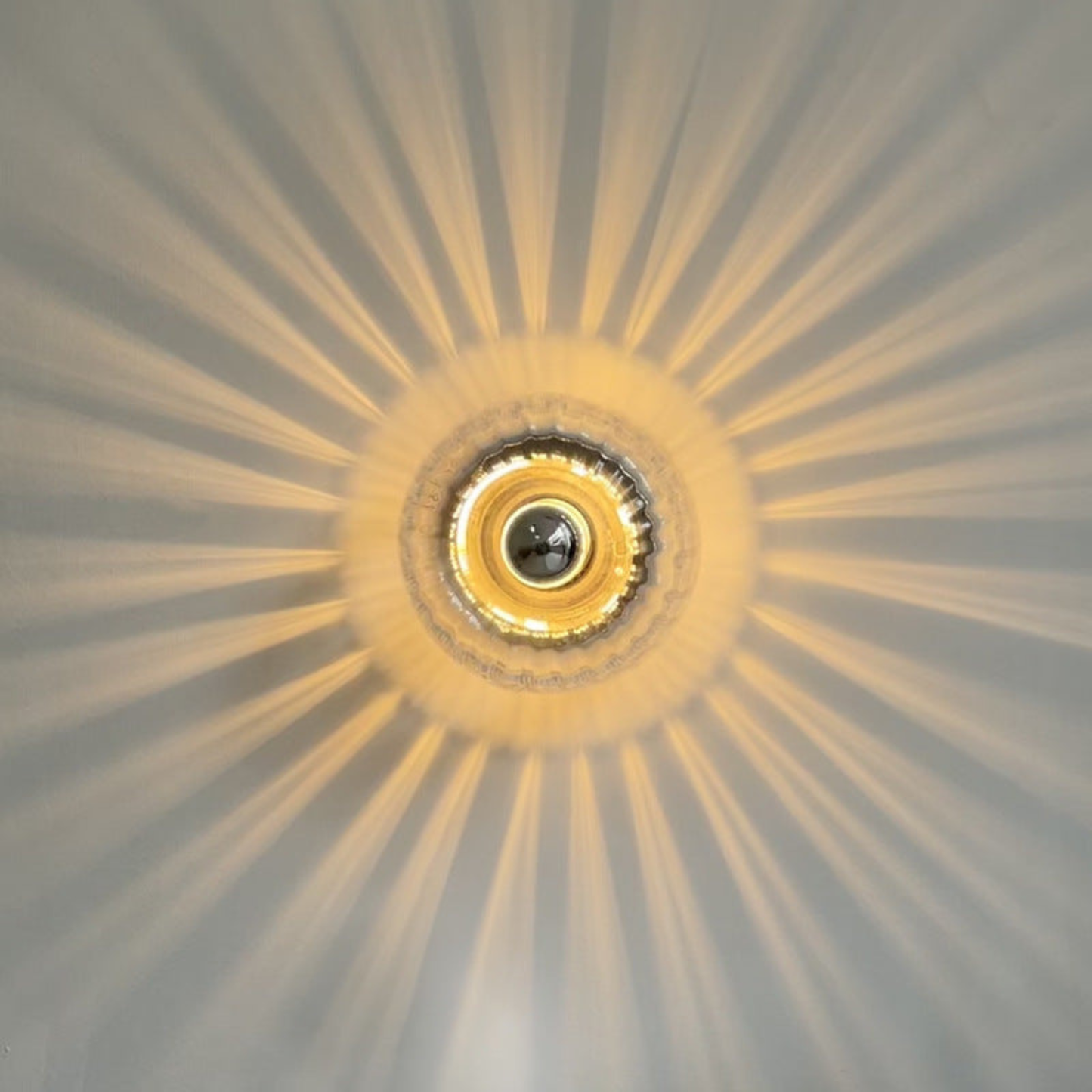 Modern Round Starburst Ribbed Glass Wall Sconce - Brass Art Deco Lamp