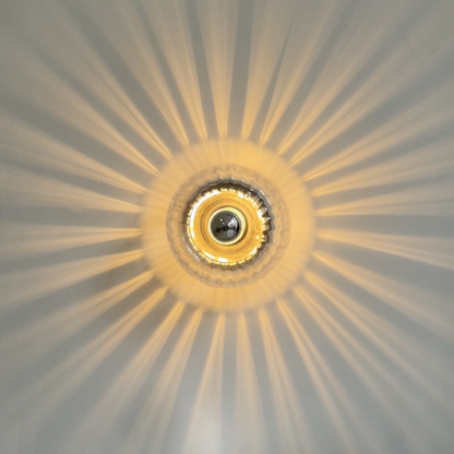 Modern Round Starburst Ribbed Glass Wall Sconce - Brass Art Deco Lamp