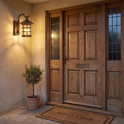 Led porch lantern with Classic European Silhouette and Black or Bronze Finish - Contemporary Sconce
