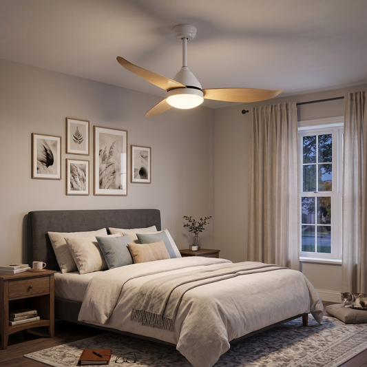 Ceiling Fan with Light and 3 Aerodynamic ABS Blades - Mid Century Modern
