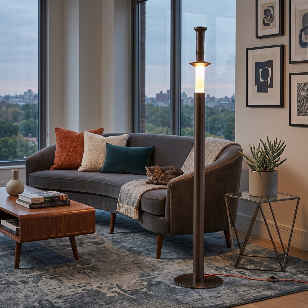 Floor lamp with Luminous Acrylic Break and Solid Metal Pole - Architectural