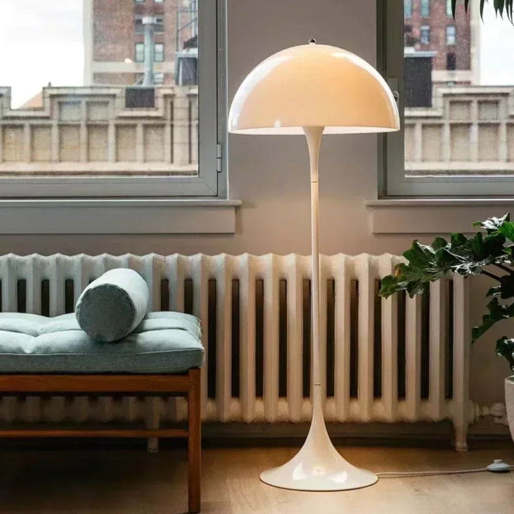 Modern Floor Lamp with Dome Shade and Trumpet Base - Scandinavian Style