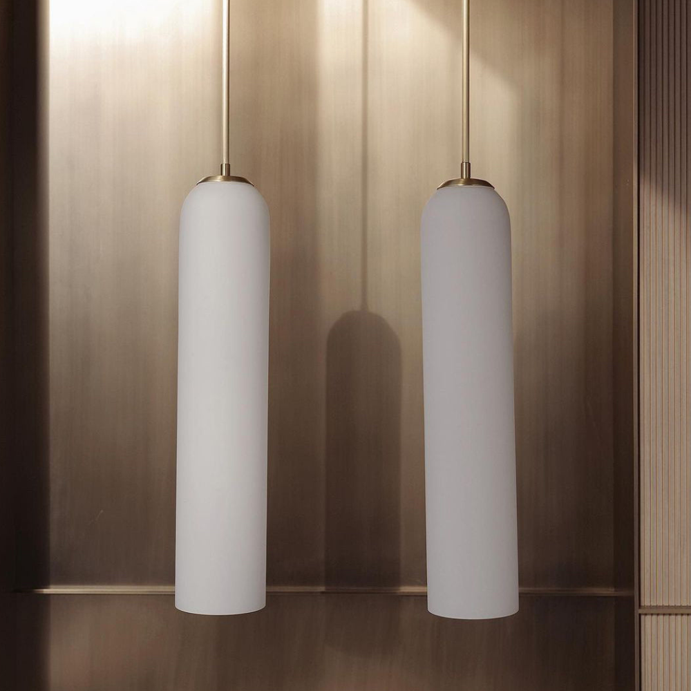 Cylinder Glass Pendant Light with Metal Downrod - Modern Art Deco