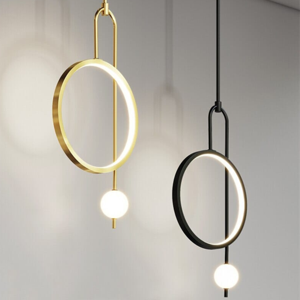 Asymmetric Ring and Globe Pendant Light - Modern Geometric Halo Design