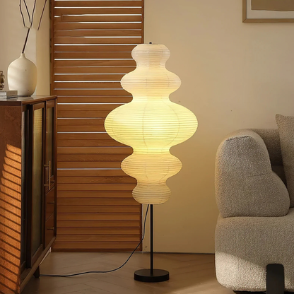 Floor lamp with Tiered Gourd Paper Shade - Japandi Sculptural Style