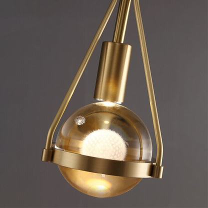 Dandelion Glass Globe Pendant Light with Triangular Brass Frame