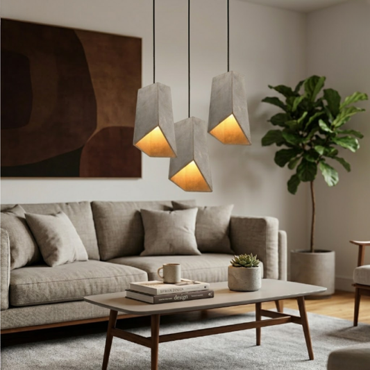 Modern Asymmetric Concrete Pendant Light - Geometric Industrial Hanging Lamp