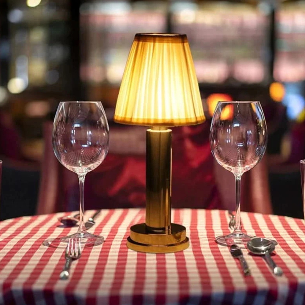 Rechargeable Cordless Table Lamp with Pleated Shade - Portable Touch Dimming Light