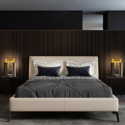 Post-Modern Amber Glass Table Lamp - Matte Black Cylinder Dome Light