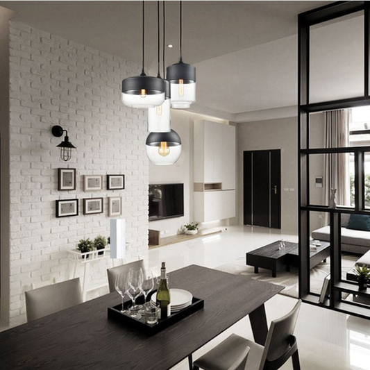 Modern Smoky & Clear Glass Pendant Light - Geometric Glass Pendant Lights