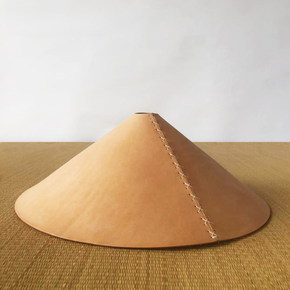Modern Calf Leather Cone Pendant Light - Hand-Stitched Artisanal Hanging Lamp