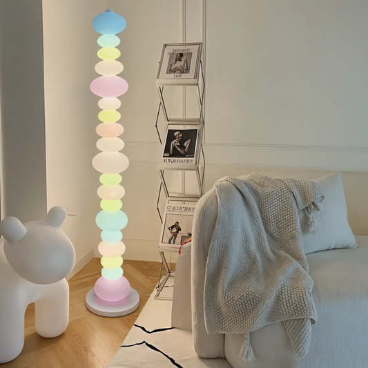 Floor Lamp with Stacked Blown Glass Totem Column and Solid Marble Base