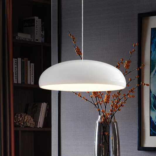 Aluminum Dome Pendant Light with Polycarbonate Diffuser - Mid Century