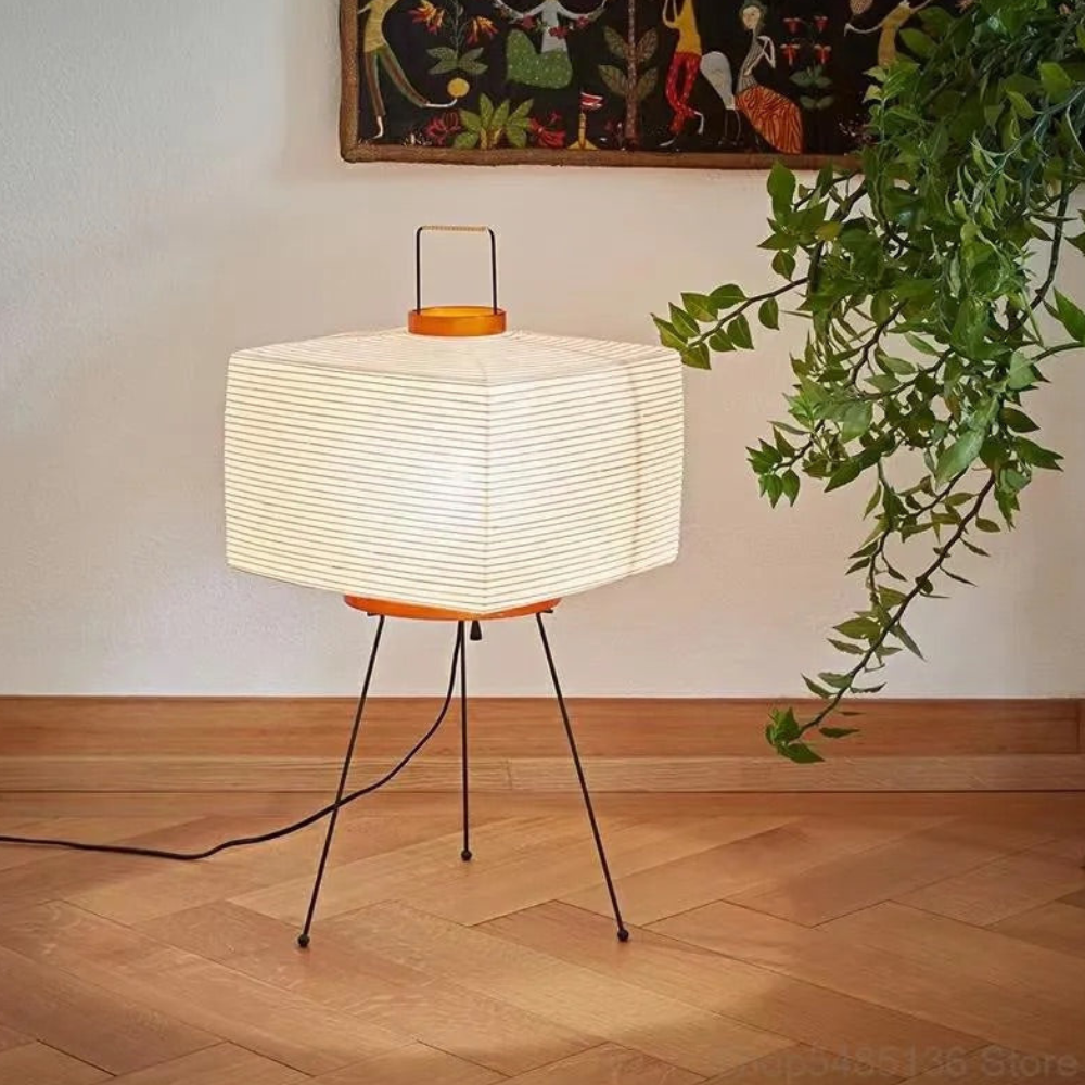 Floor Lamp with Rice Paper Shade and Tripod Legs - Modern Japanese Style