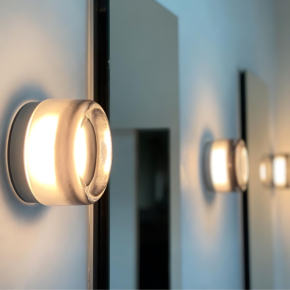Round LED Wall Lamp with Textured Disk Shade - Modern Minimalist Sconce Light