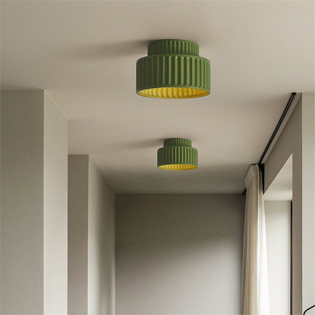 Modern Pleated Ceramic Flush Mount Ceiling Light - White Ribbed Lamp