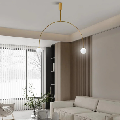 Chandelier with Arched Metal Frame and Glass Globes - Modern Mid Century