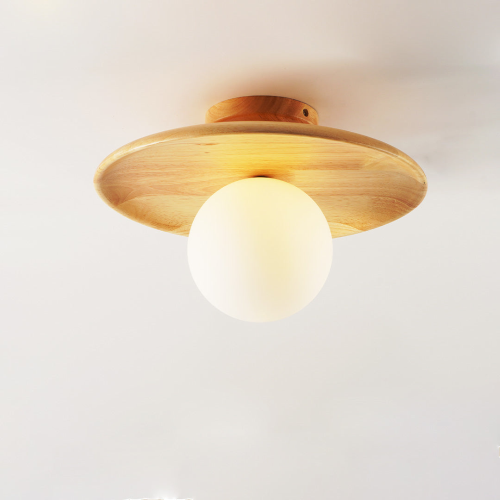 Flush Mount Ceiling Light with Wood Shade - Modern Scandinavian LED