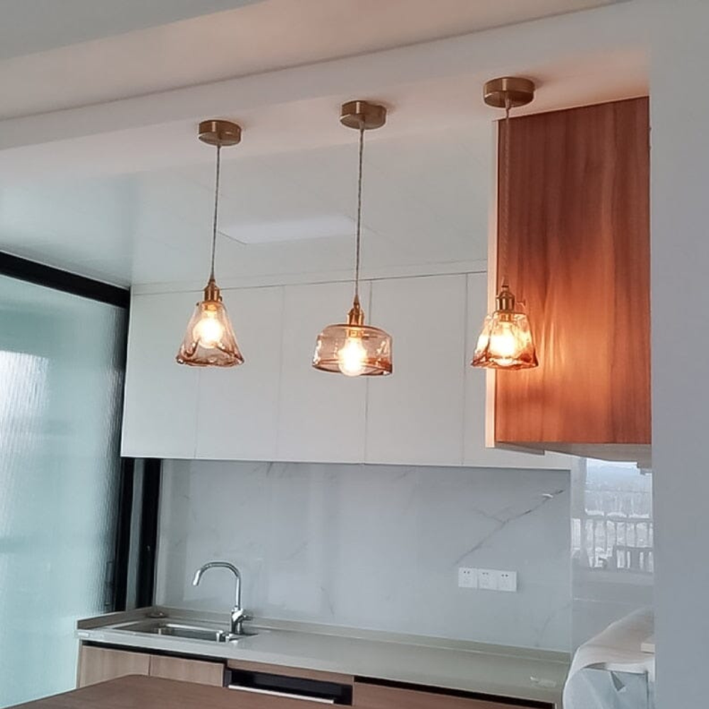 Hammered Glass Pendant Light with Rippled Texture - Vintage Brass Style