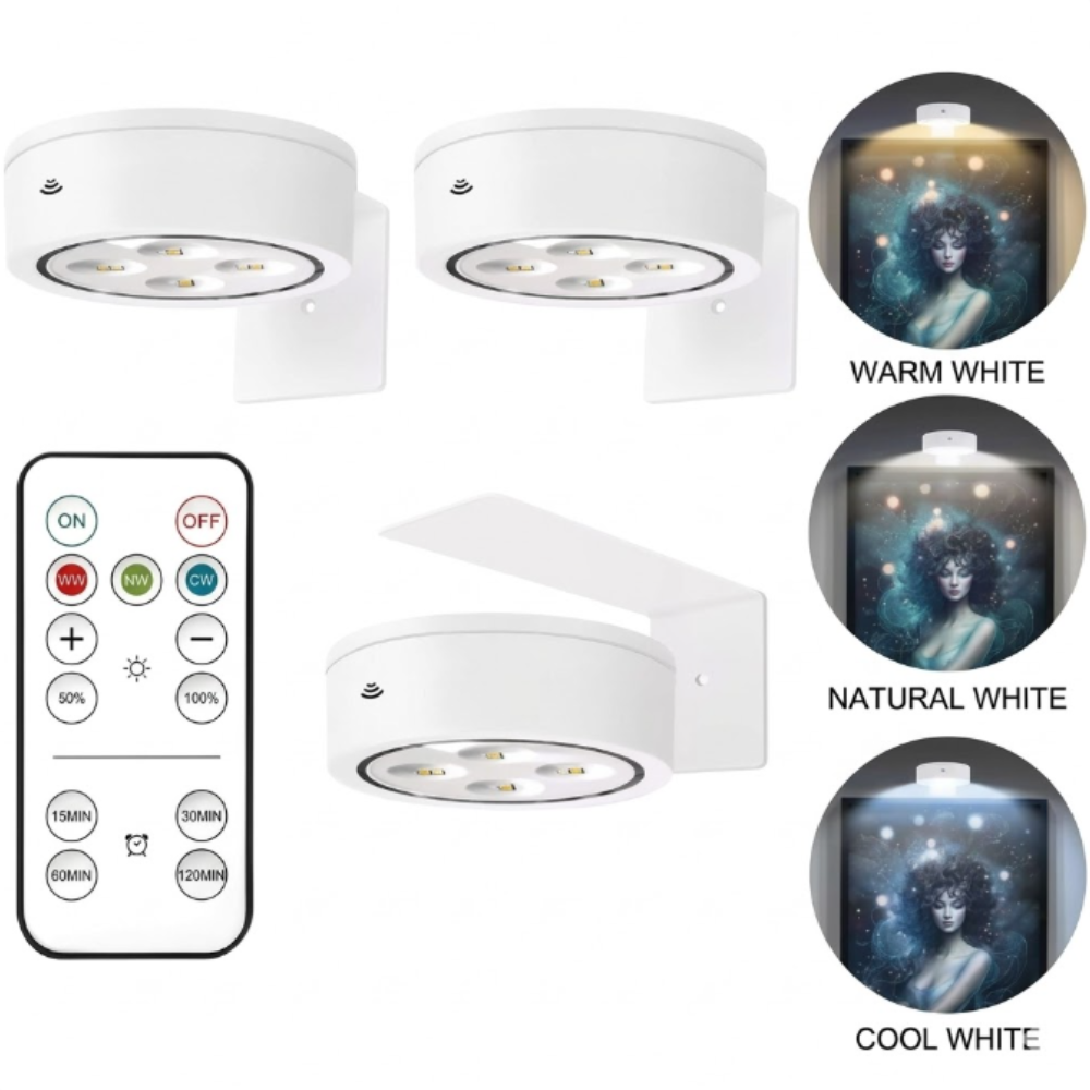Rechargeable Magnetic Picture Light with Remote - Tool-Free Gallery Spotlight