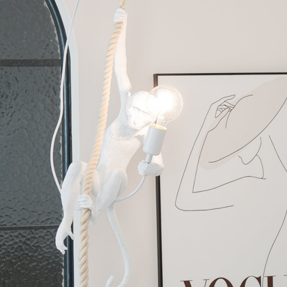 Whimsical Climbing Monkey Rope Pendant - Sculptural Animal Art Hanging Lamp