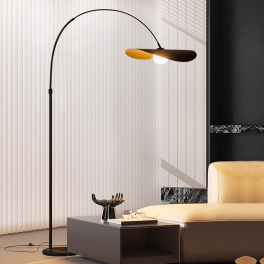 Arc Floor Lamp with Wavy Petal Shade and Iron Frame - Wabi Sabi Style