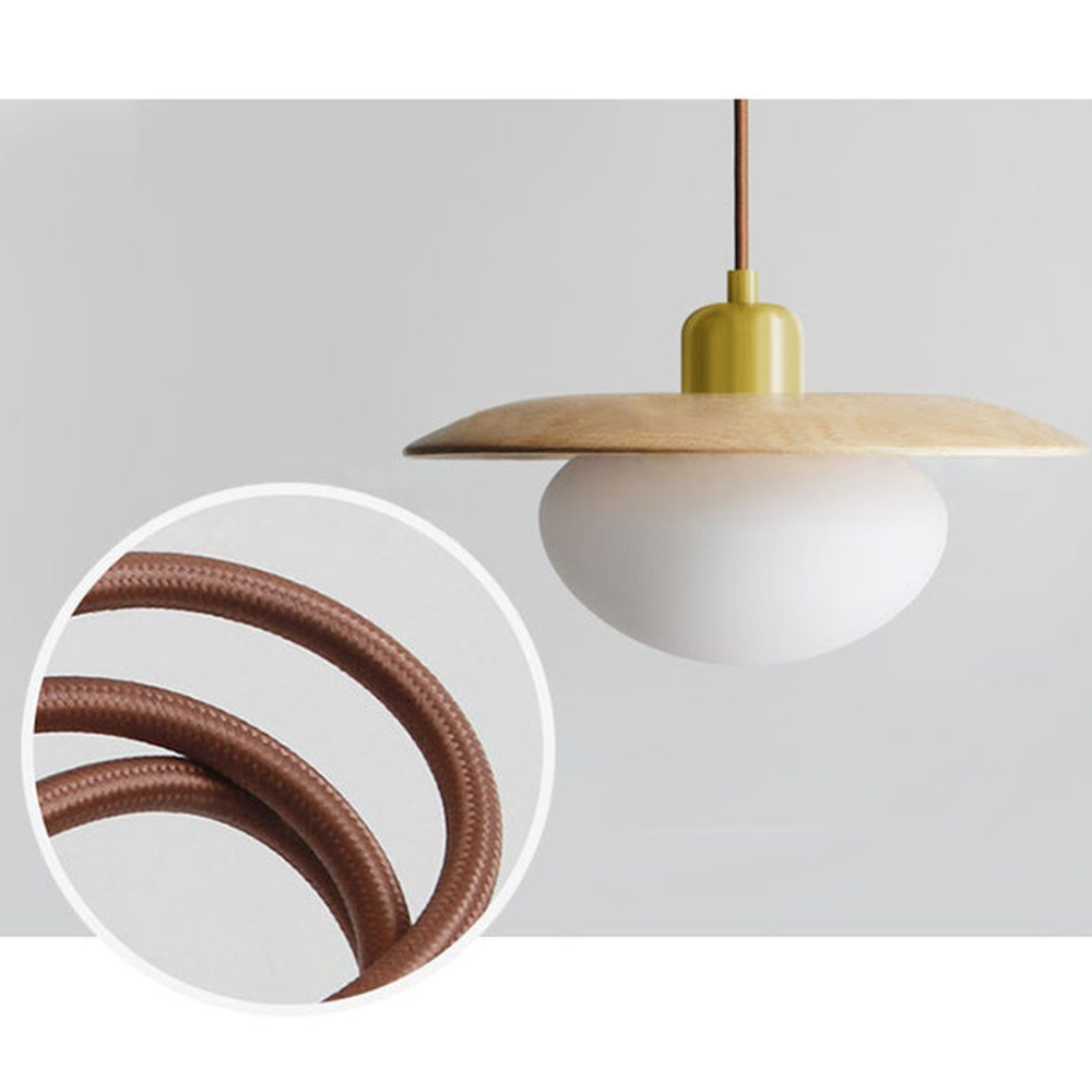 Modern Pebble Glass & Timber Pendant Light - Japandi Disk Pendant Lights